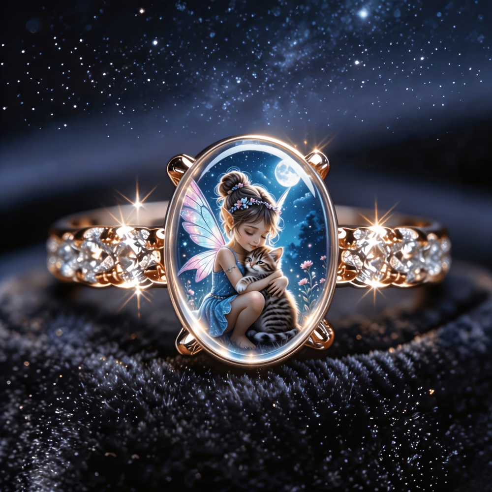 Women's Elegant Little Fairy and Cat Pattern Fashion Ring